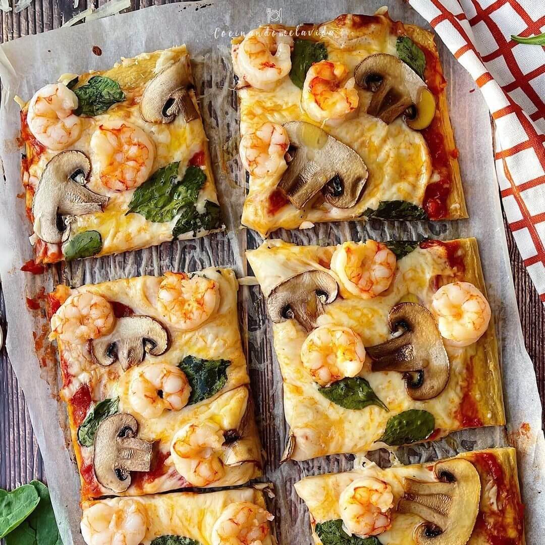 PIZZA CON BASE DE ATUN CON GAMBAS Eatlean España